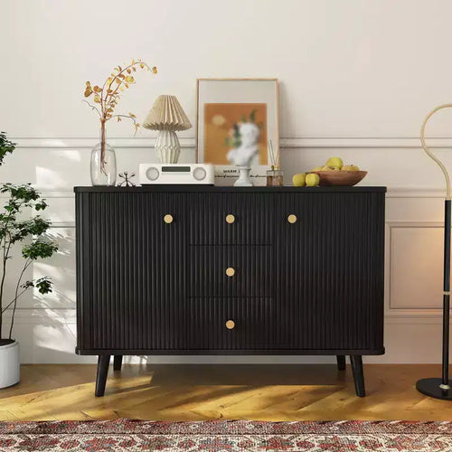47 Sideboard Buffet Cabinet, Entryway Coffee Bar Cabinet with 3 Drawers, Wooden Floor Cupboard, Fluted Media Console Table for Living Room