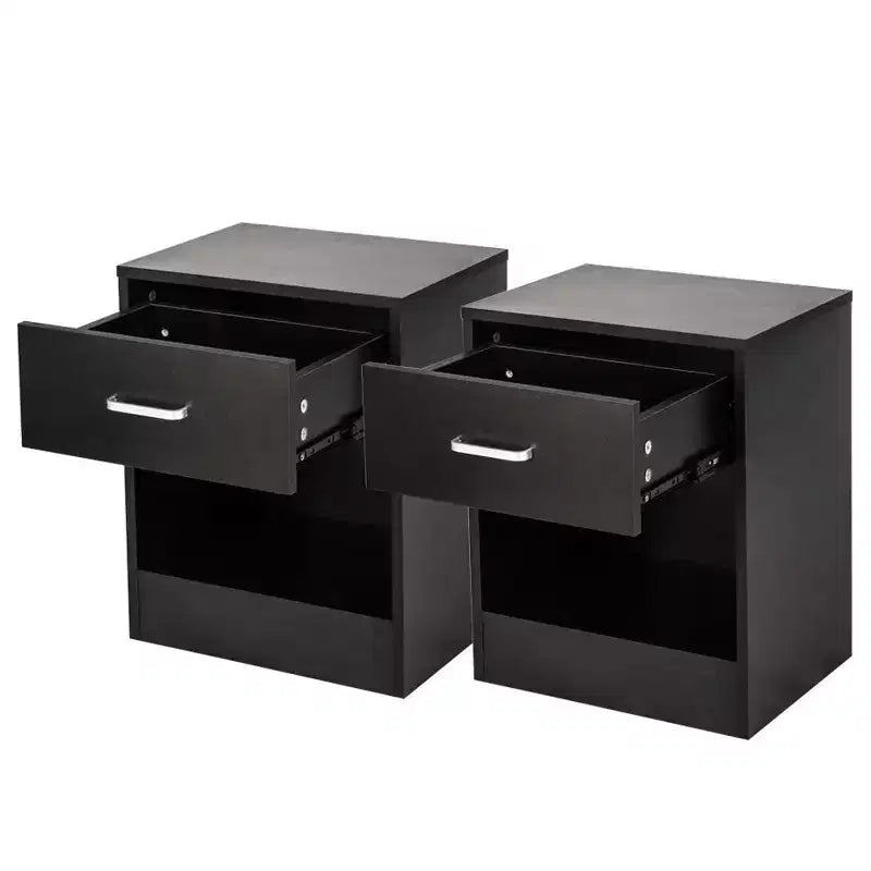 Comodino nero a 1 cassetto, set da 2