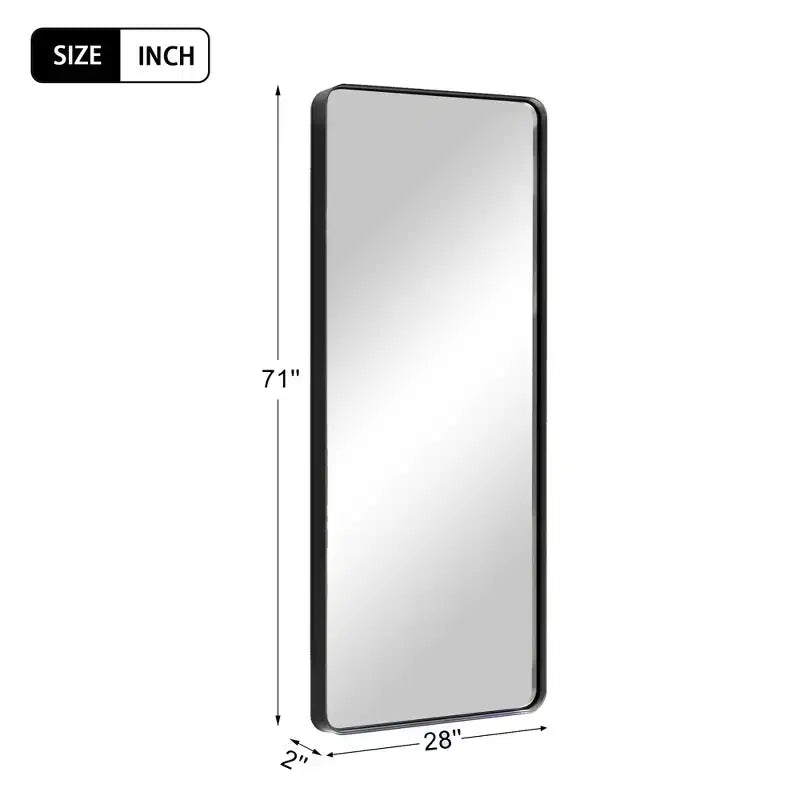 Specchio a figura intera rettangolare nero, cornice in lega di alluminio, autoportante, per 1 persona