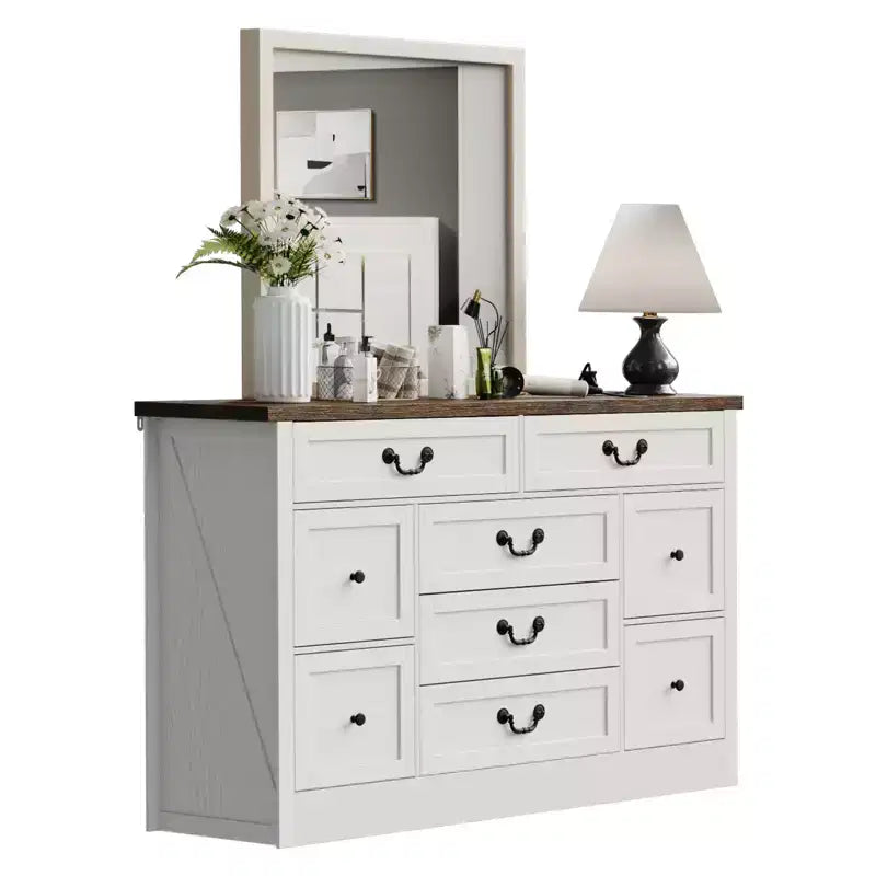Comò in legno a 9 cassetti, stile rustico, nero/marrone, singolo utilizzo