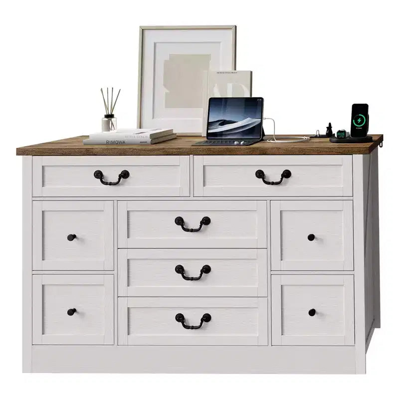 Comò in legno a 9 cassetti, stile rustico, nero/marrone, singolo utilizzo