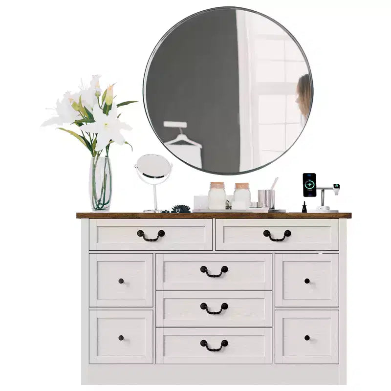 Comò in legno a 9 cassetti, stile rustico, nero/marrone, singolo utilizzo