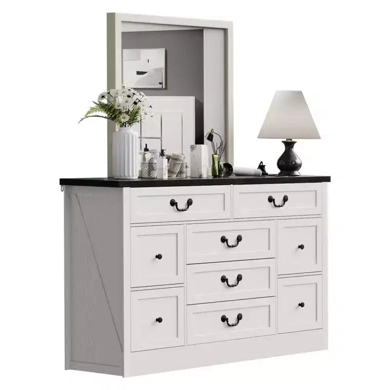 Comò in legno a 9 cassetti, stile rustico, nero/marrone, singolo utilizzo