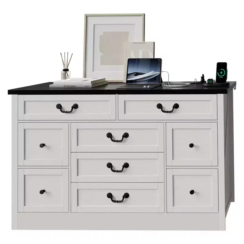 Comò in legno a 9 cassetti, stile rustico, nero/marrone, singolo utilizzo