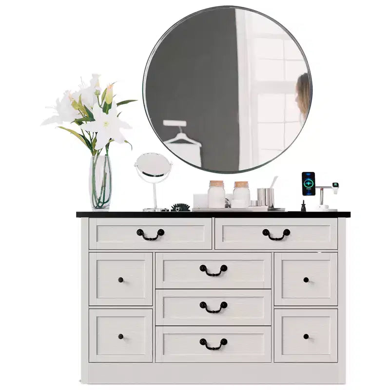 Comò in legno a 9 cassetti, stile rustico, nero/marrone, singolo utilizzo