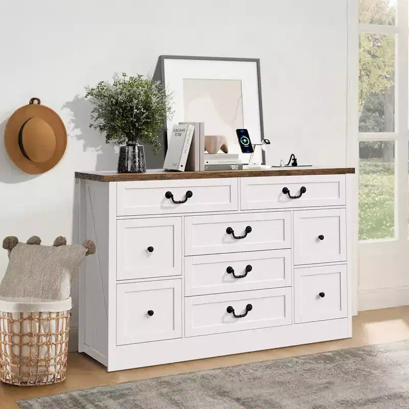 Comò in legno a 9 cassetti, stile rustico, nero/marrone, singolo utilizzo