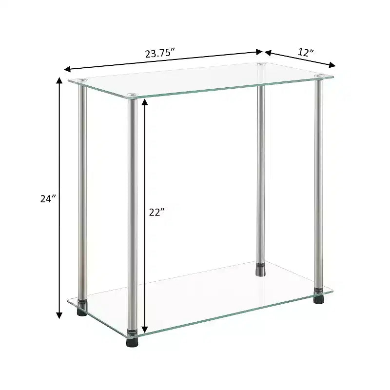 Tavolino laterale in vetro a 2 livelli argento, stile moderno, montaggio 1 persona