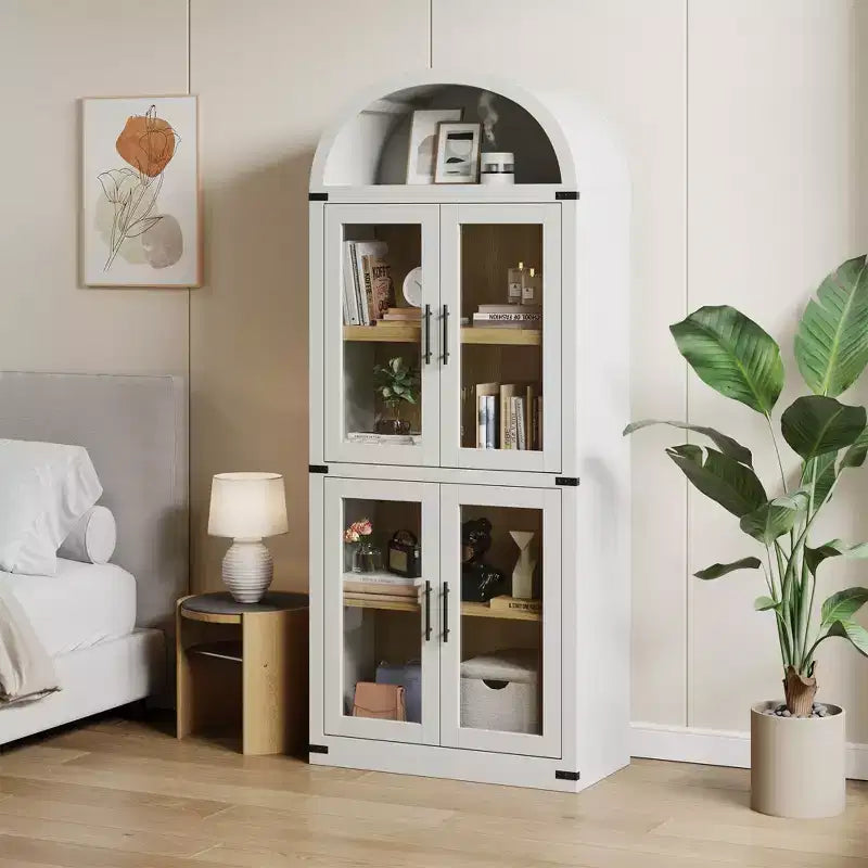 Libreria ad arco a 5 ripiani alta 72 pollici con anta – Nero/Bianco/Giallo, montaggio da 1 persona