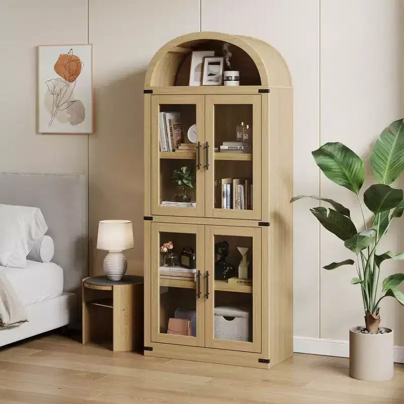 Libreria ad arco a 5 ripiani alta 72 pollici con anta – Nero/Bianco/Giallo, montaggio da 1 persona
