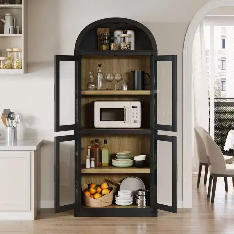 Libreria ad arco a 5 ripiani alta 72 pollici con anta – Nero/Bianco/Giallo, montaggio da 1 persona