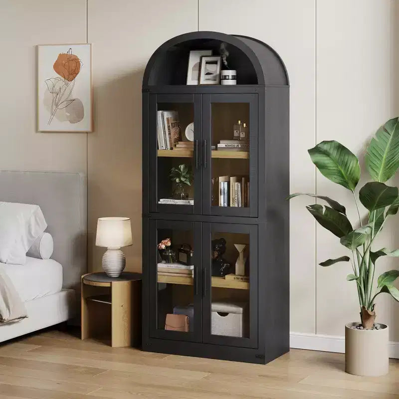 Libreria ad arco a 5 ripiani alta 72 pollici con anta – Nero/Bianco/Giallo, montaggio da 1 persona