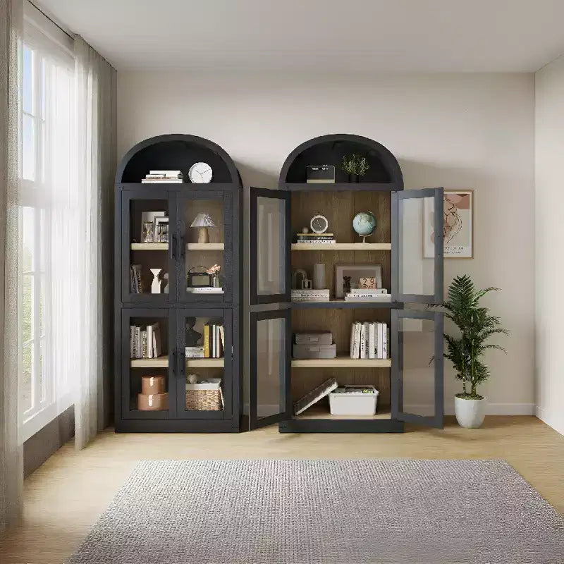 Libreria ad arco a 5 ripiani alta 72 pollici con anta – Nero/Bianco/Giallo, montaggio da 1 persona