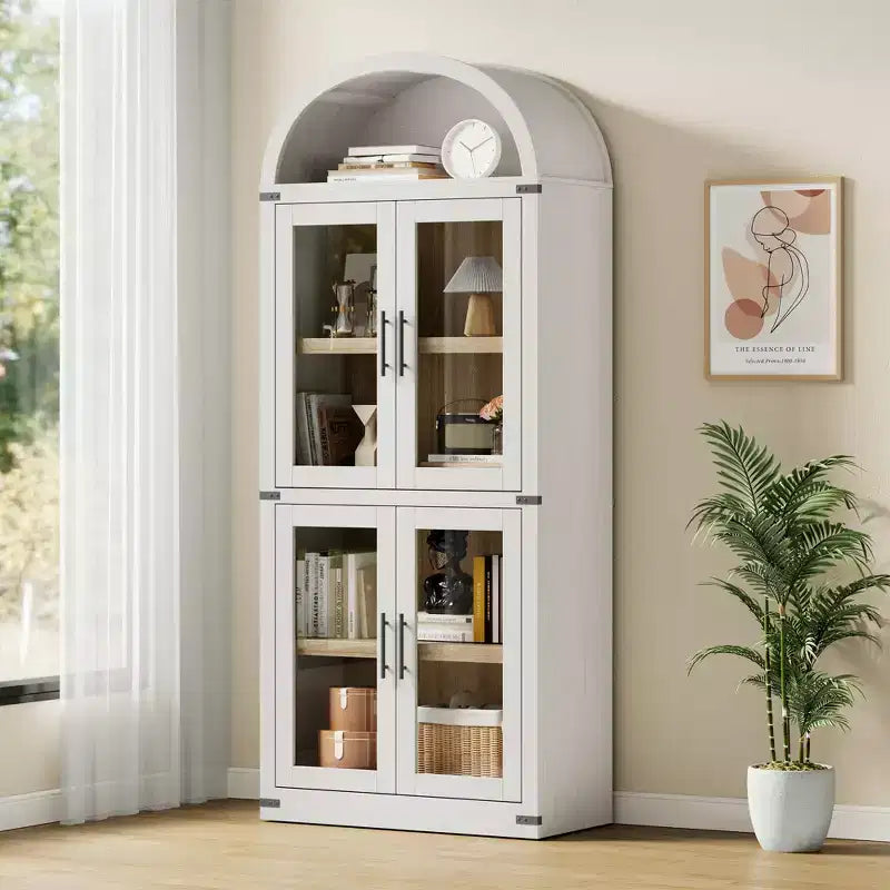 Libreria ad arco a 5 ripiani alta 72 pollici con anta – Nero/Bianco/Giallo, montaggio da 1 persona