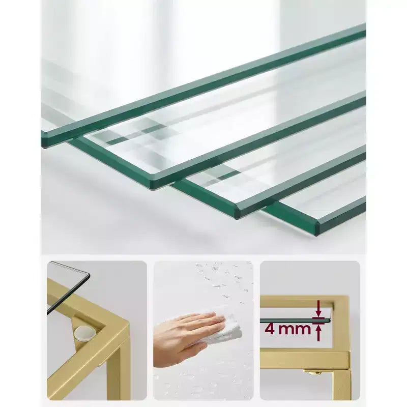 Libreria sottile a 5 ripiani, nero inchiostro / oro metallico, ripiani in vetro temperato, struttura in acciaio