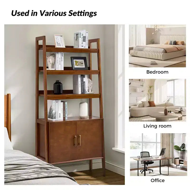 Libreria a Scala 193 cm, Legno Naturale, 4 Ripiani, Monoposto