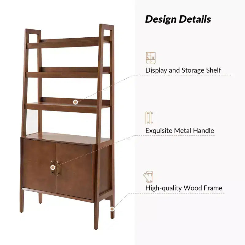 Libreria a Scala 193 cm, Legno Naturale, 4 Ripiani, Monoposto