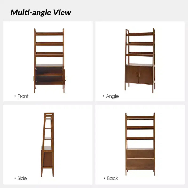 Libreria a Scala 193 cm, Legno Naturale, 4 Ripiani, Monoposto