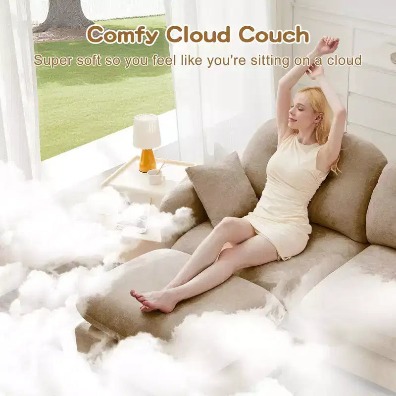 Divano componibile modulare a 3 posti beige / cammello / verde / rosa, in tessuto ciniglia