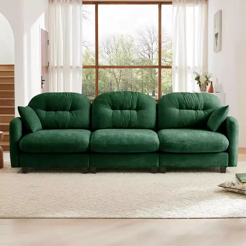 Divano componibile modulare a 3 posti beige / cammello / verde / rosa, in tessuto ciniglia