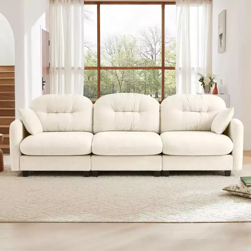 Divano componibile modulare a 3 posti beige / cammello / verde / rosa, in tessuto ciniglia