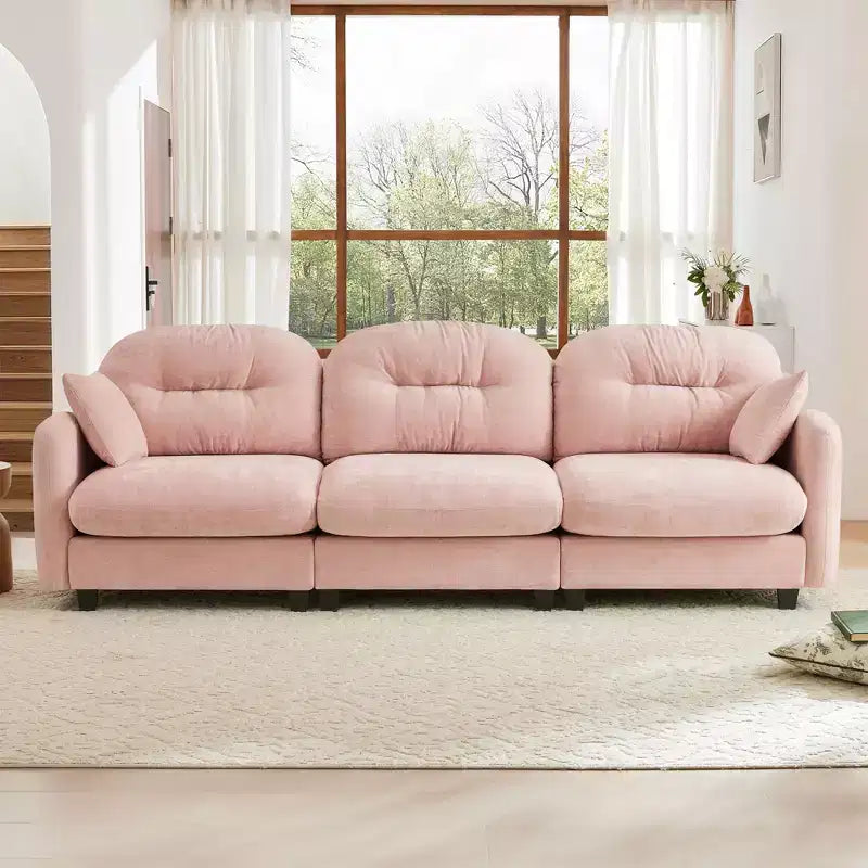 Divano componibile modulare a 3 posti beige / cammello / verde / rosa, in tessuto ciniglia