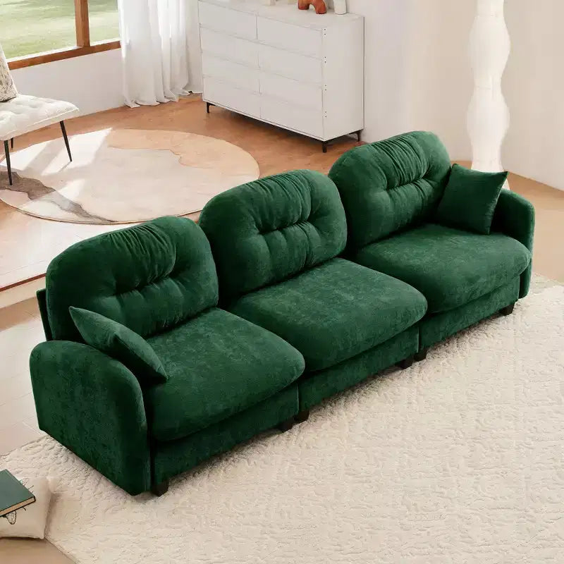 Divano componibile modulare a 3 posti beige / cammello / verde / rosa, in tessuto ciniglia