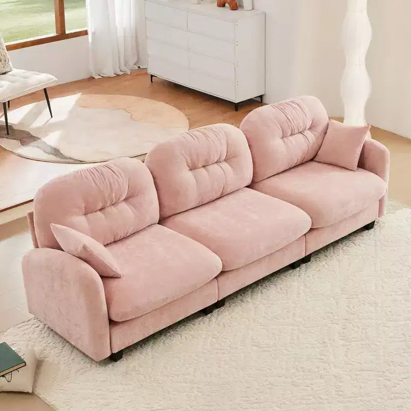 Divano componibile modulare a 3 posti beige / cammello / verde / rosa, in tessuto ciniglia