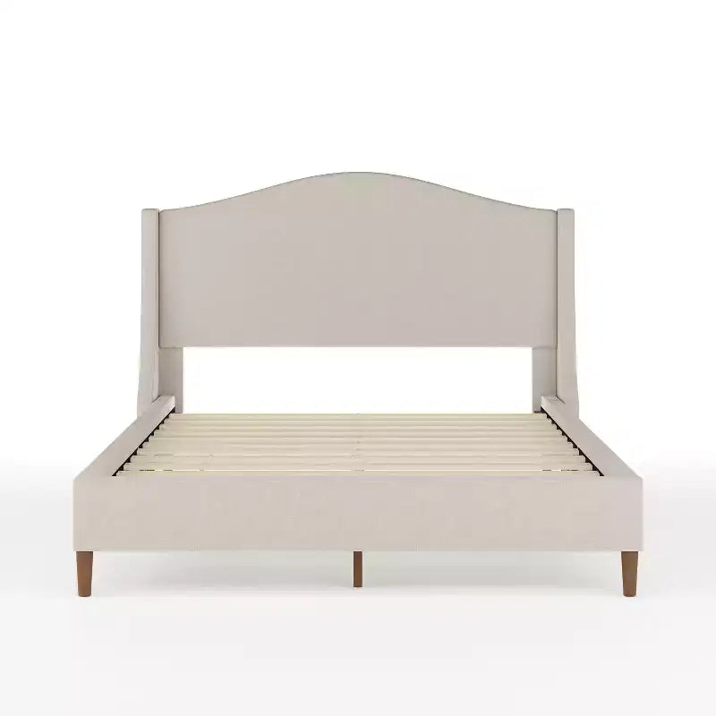 Letto a piattaforma imbottito con testiera curva – Beige/Grigio/Bianco sporco, Matrimoniale francese/Matrimoniale standard/King size, Per 1 persona