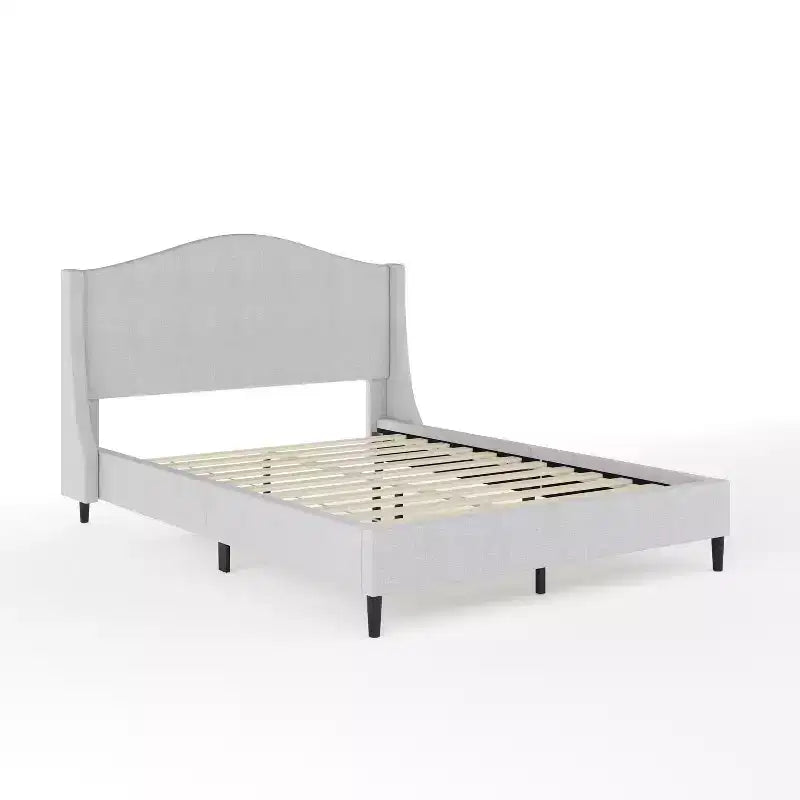 Letto a piattaforma imbottito con testiera curva – Beige/Grigio/Bianco sporco, Matrimoniale francese/Matrimoniale standard/King size, Per 1 persona