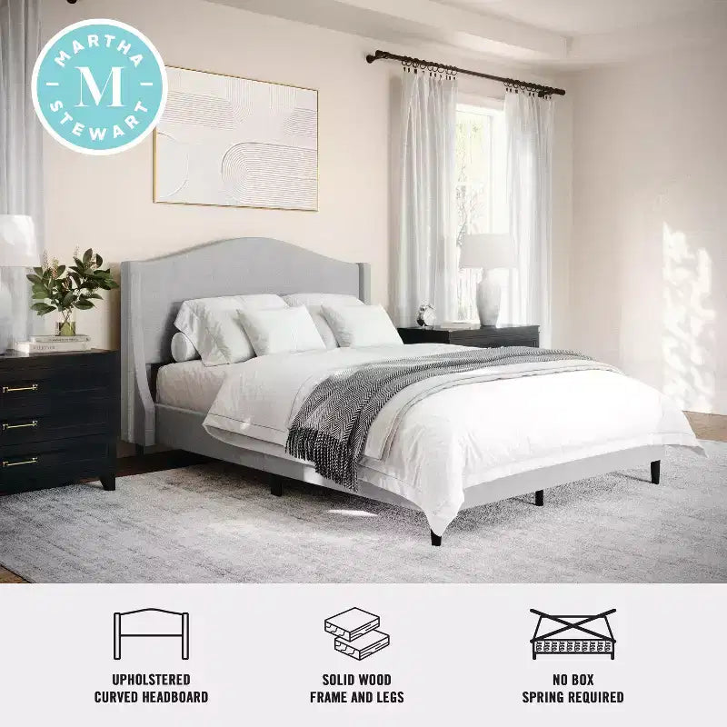 Letto a piattaforma imbottito con testiera curva – Beige/Grigio/Bianco sporco, Matrimoniale francese/Matrimoniale standard/King size, Per 1 persona