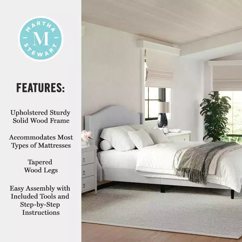 Letto a piattaforma imbottito con testiera curva – Beige/Grigio/Bianco sporco, Matrimoniale francese/Matrimoniale standard/King size, Per 1 persona