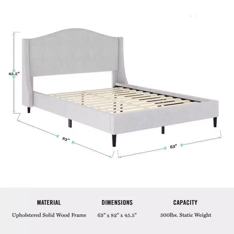 Letto a piattaforma imbottito con testiera curva – Beige/Grigio/Bianco sporco, Matrimoniale francese/Matrimoniale standard/King size, Per 1 persona