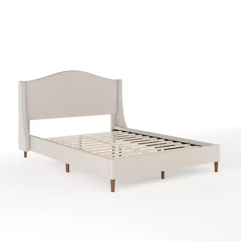 Letto a piattaforma imbottito con testiera curva – Beige/Grigio/Bianco sporco, Matrimoniale francese/Matrimoniale standard/King size, Per 1 persona