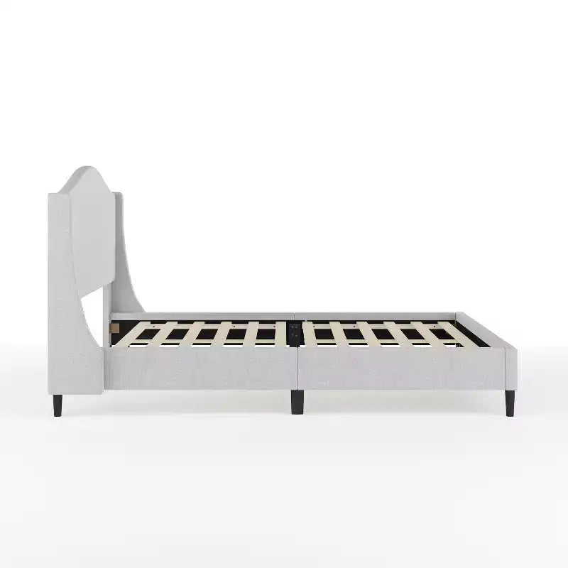 Letto a piattaforma imbottito con testiera curva – Beige/Grigio/Bianco sporco, Matrimoniale francese/Matrimoniale standard/King size, Per 1 persona