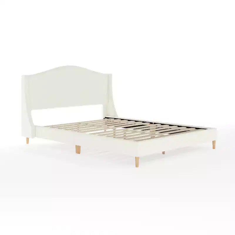 Letto a piattaforma imbottito con testiera curva – Beige/Grigio/Bianco sporco, Matrimoniale francese/Matrimoniale standard/King size, Per 1 persona