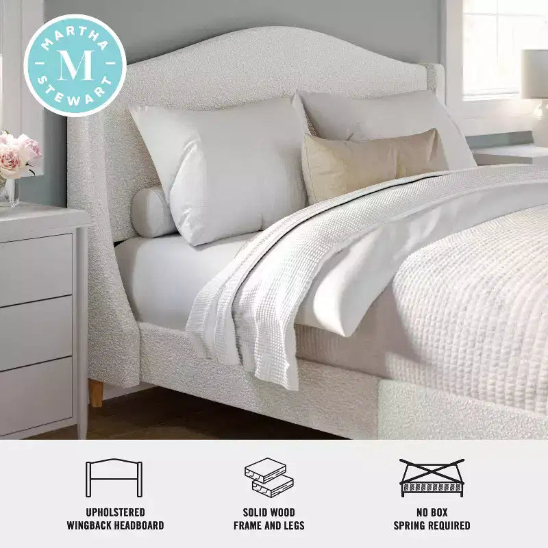 Letto a piattaforma imbottito con testiera curva – Beige/Grigio/Bianco sporco, Matrimoniale francese/Matrimoniale standard/King size, Per 1 persona