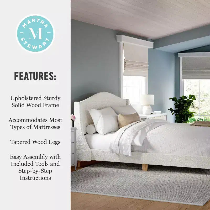 Letto a piattaforma imbottito con testiera curva – Beige/Grigio/Bianco sporco, Matrimoniale francese/Matrimoniale standard/King size, Per 1 persona