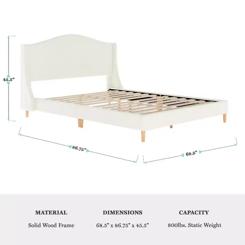 Letto a piattaforma imbottito con testiera curva – Beige/Grigio/Bianco sporco, Matrimoniale francese/Matrimoniale standard/King size, Per 1 persona