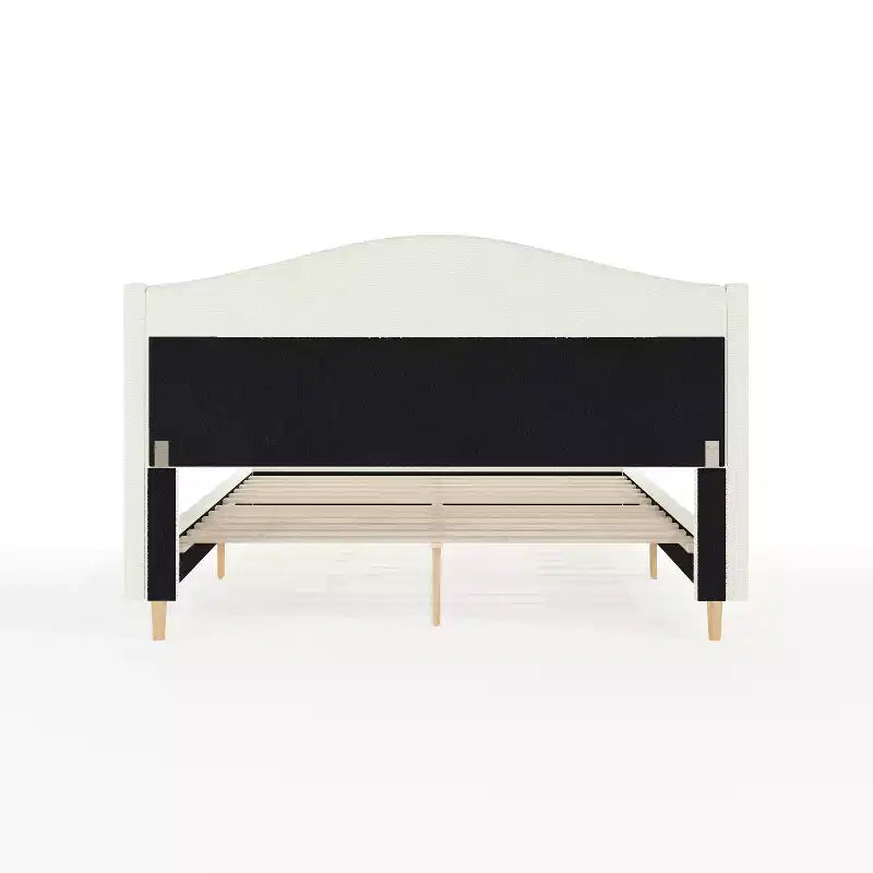 Letto a piattaforma imbottito con testiera curva – Beige/Grigio/Bianco sporco, Matrimoniale francese/Matrimoniale standard/King size, Per 1 persona