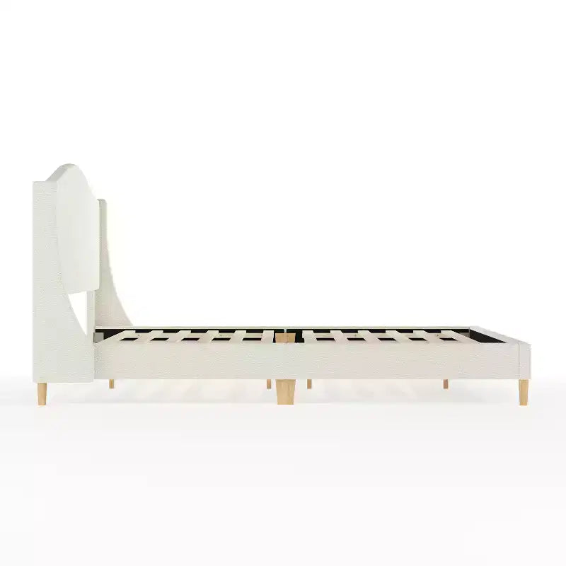 Letto a piattaforma imbottito con testiera curva – Beige/Grigio/Bianco sporco, Matrimoniale francese/Matrimoniale standard/King size, Per 1 persona