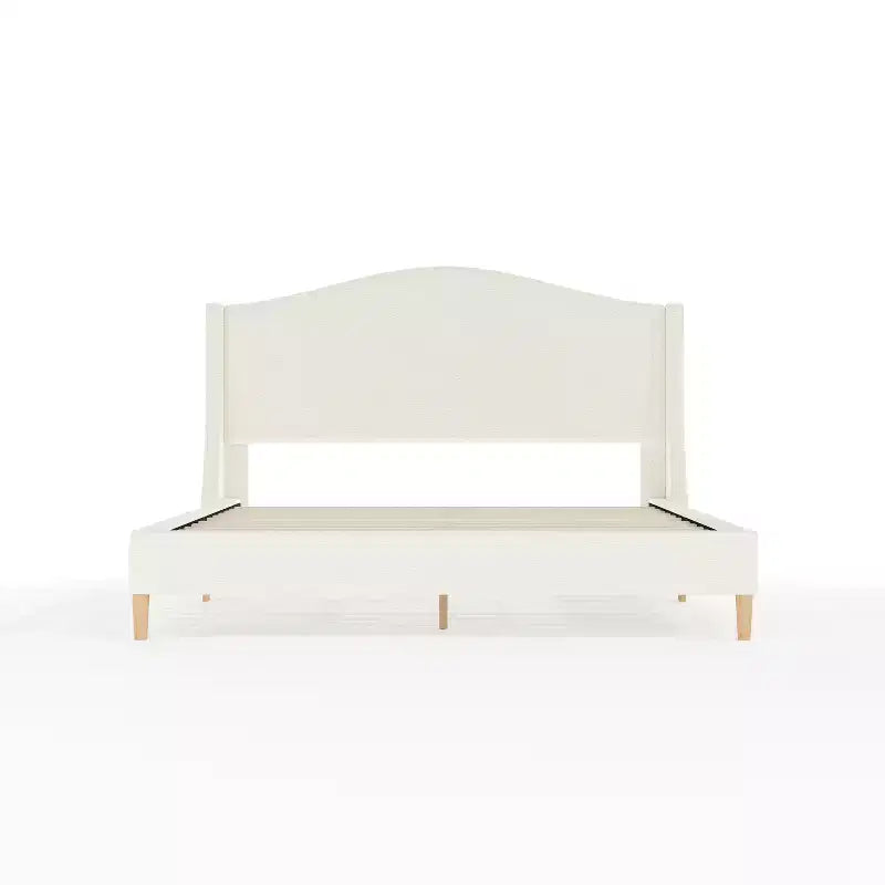 Letto a piattaforma imbottito con testiera curva – Beige/Grigio/Bianco sporco, Matrimoniale francese/Matrimoniale standard/King size, Per 1 persona