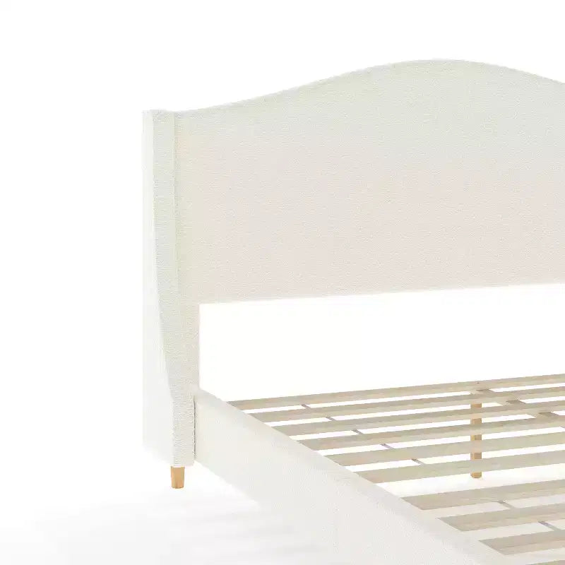 Letto a piattaforma imbottito con testiera curva – Beige/Grigio/Bianco sporco, Matrimoniale francese/Matrimoniale standard/King size, Per 1 persona