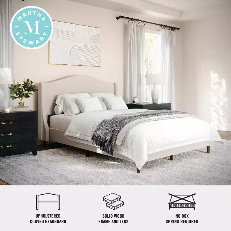 Letto a piattaforma imbottito con testiera curva – Beige/Grigio/Bianco sporco, Matrimoniale francese/Matrimoniale standard/King size, Per 1 persona