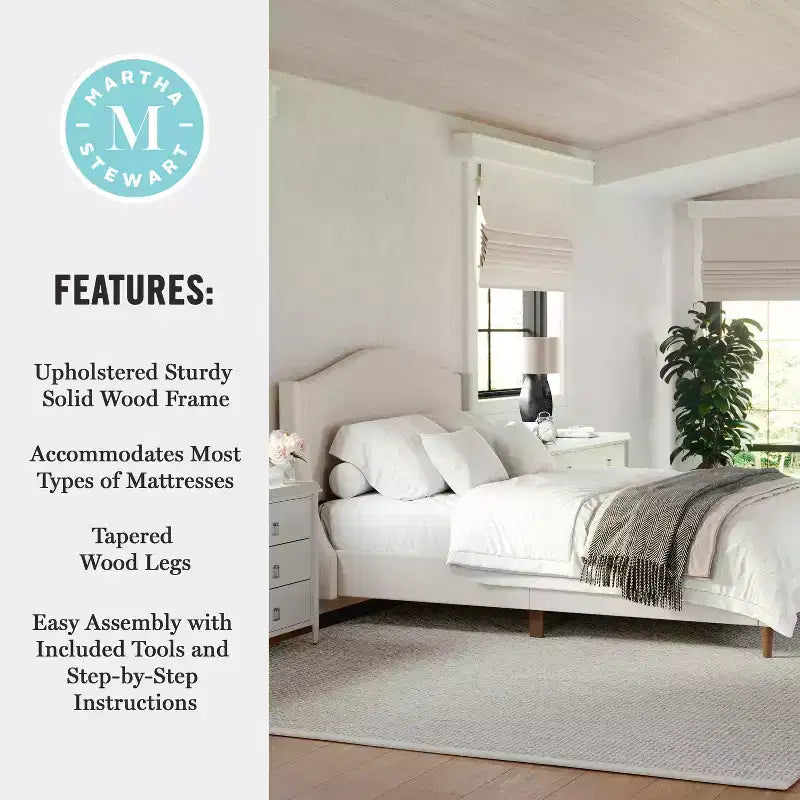 Letto a piattaforma imbottito con testiera curva – Beige/Grigio/Bianco sporco, Matrimoniale francese/Matrimoniale standard/King size, Per 1 persona