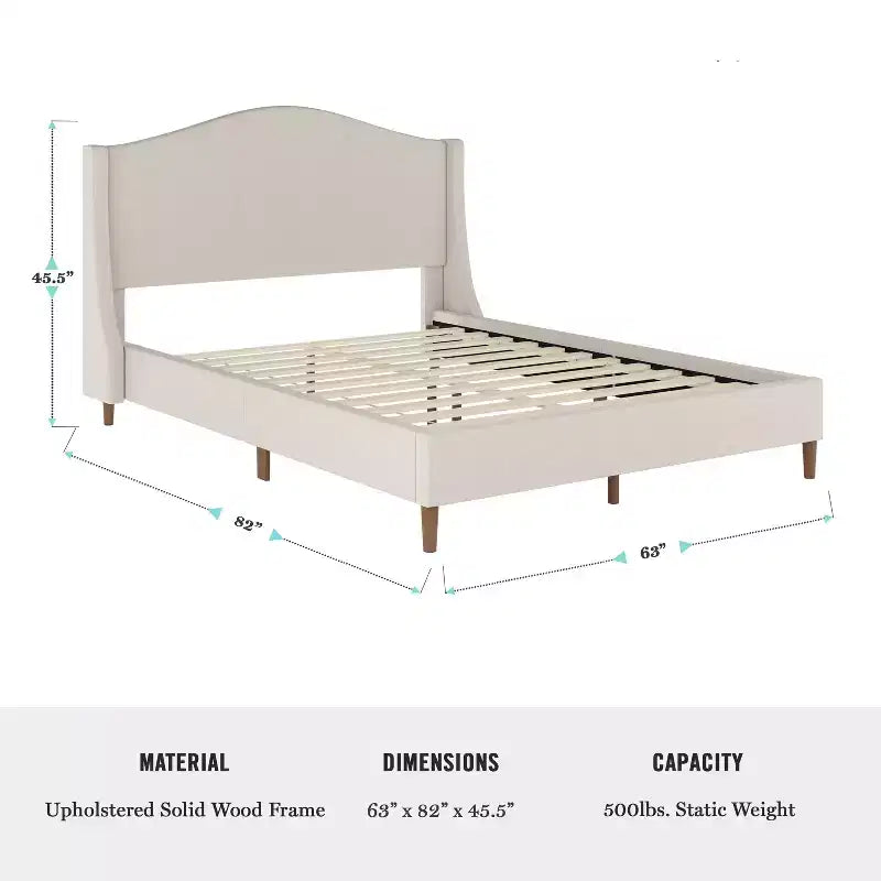 Letto a piattaforma imbottito con testiera curva – Beige/Grigio/Bianco sporco, Matrimoniale francese/Matrimoniale standard/King size, Per 1 persona