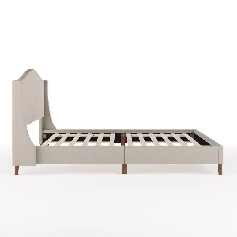 Letto a piattaforma imbottito con testiera curva – Beige/Grigio/Bianco sporco, Matrimoniale francese/Matrimoniale standard/King size, Per 1 persona