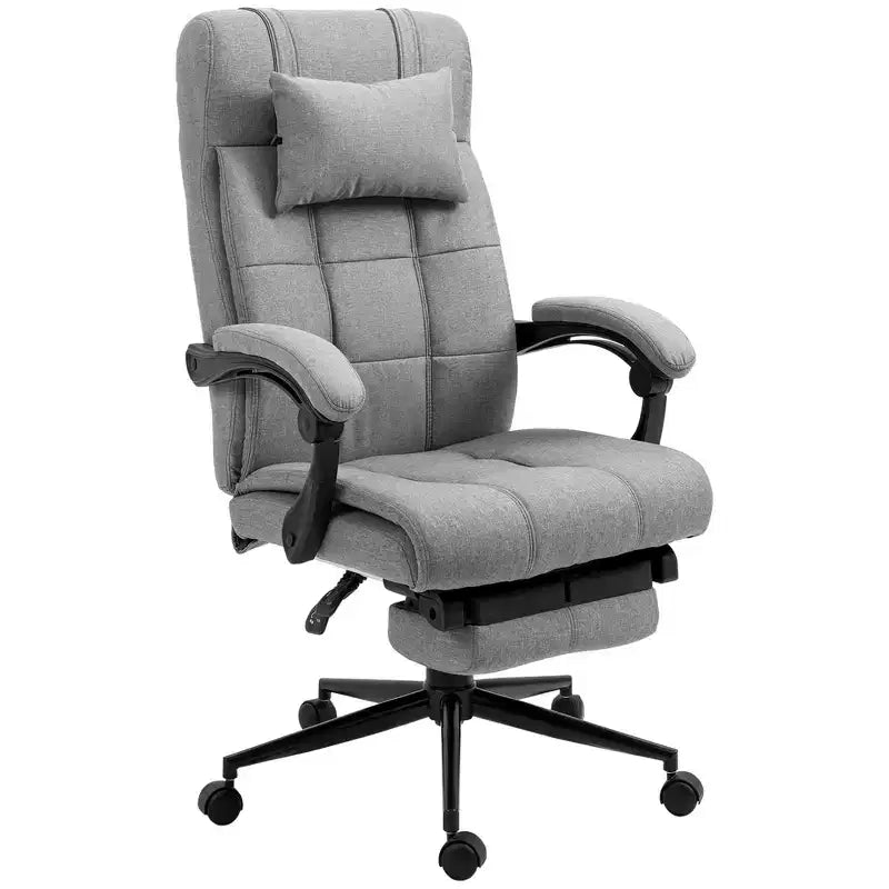 Sedia da ufficio imbottita con schienale alto grigio scuro/grigio con poggiatesta e poggiapiedi, 1 posto