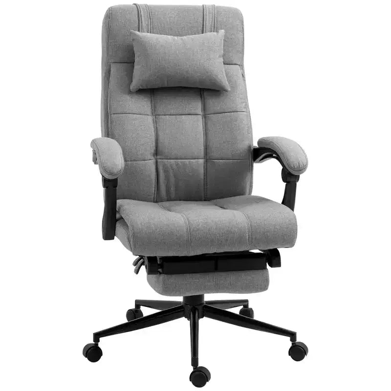Sedia da ufficio imbottita con schienale alto grigio scuro/grigio con poggiatesta e poggiapiedi, 1 posto