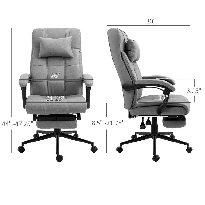 Sedia da ufficio imbottita con schienale alto grigio scuro/grigio con poggiatesta e poggiapiedi, 1 posto