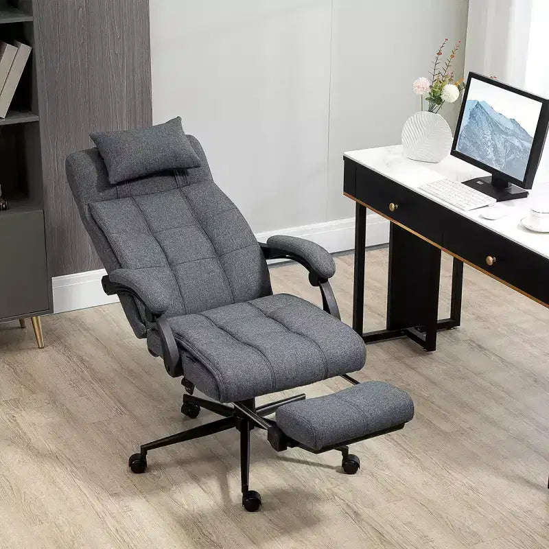 Sedia da ufficio imbottita con schienale alto grigio scuro/grigio con poggiatesta e poggiapiedi, 1 posto